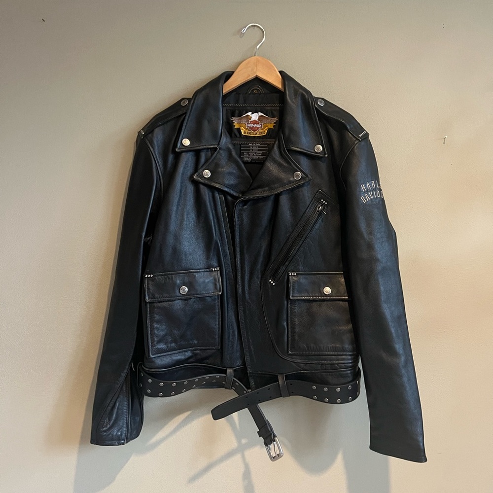 New Harley Davidson Black Leather Embroidered Motorcycle Snakeskin Jacket XL